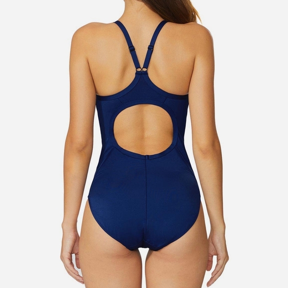 LIKE NEW Baleaf Navy Open V-Back One-Piece Swimsuit Size 36 Medium - Picture 4 of 12